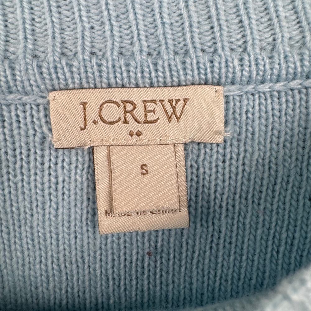 J. Crew Light‎ Blue Waffle Knit Merino Wool Blend Crew Neck Sweater Small - Picture 2 of 7